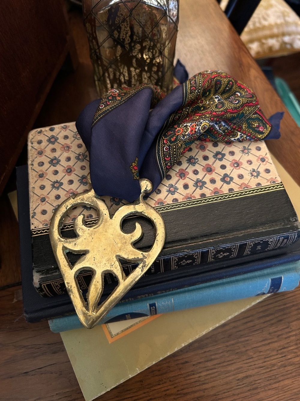 Brass Heart Bridle Medallion with Paisley Scarf Necklace